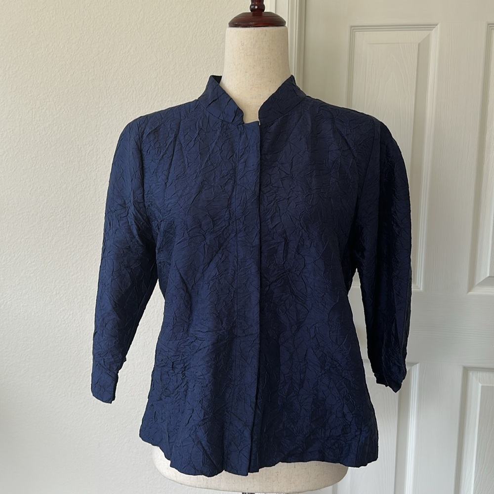 Eileen Fisher 100% Silk Blue 3/4 Sleeve Jacket